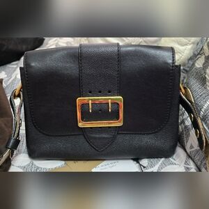 Burberry Black Leather Bag with Gold Buckle